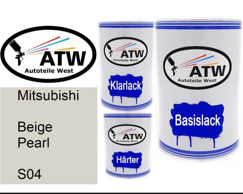 Mitsubishi, Beige Pearl, S04: 500ml Lackdose + 500ml Klarlack + 250ml Härter - Set, von ATW Autoteile West.